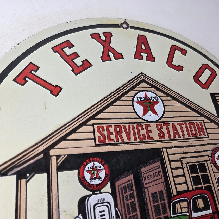 Vintage Texaco Gasoline Advertisement Sign - Gas Service Station Porcelain Sign - Image 4