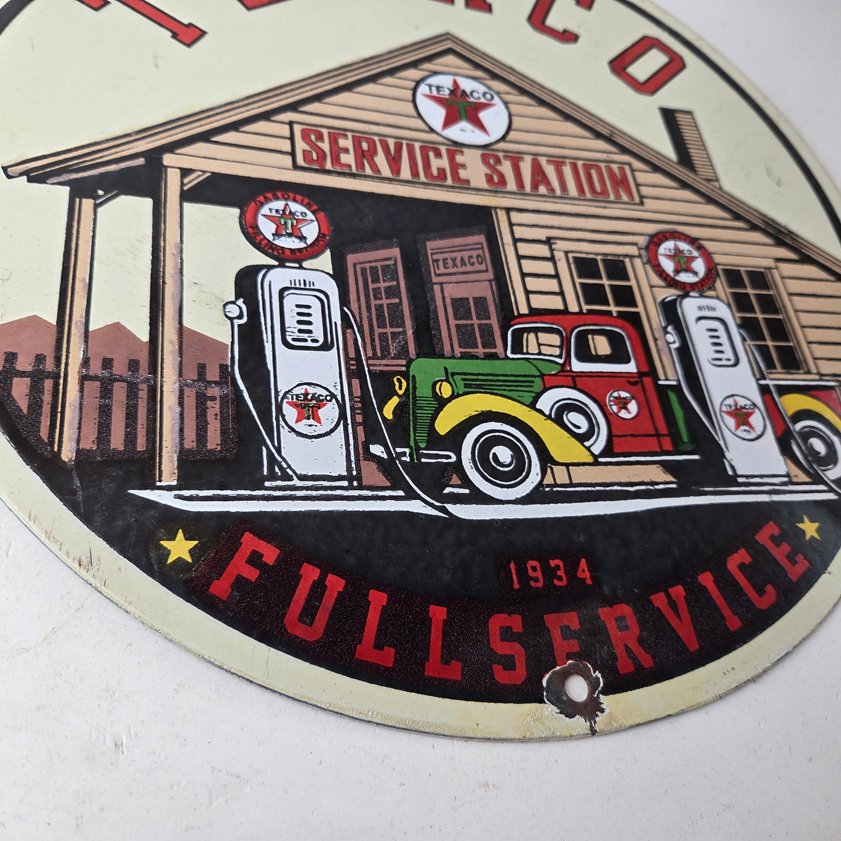 Vintage Texaco Gasoline Advertisement Sign - Gas Service Station Porcelain Sign - Image 10