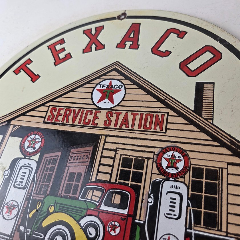 Vintage Texaco Gasoline Advertisement Sign - Gas Service Station Porcelain Sign - Image 11