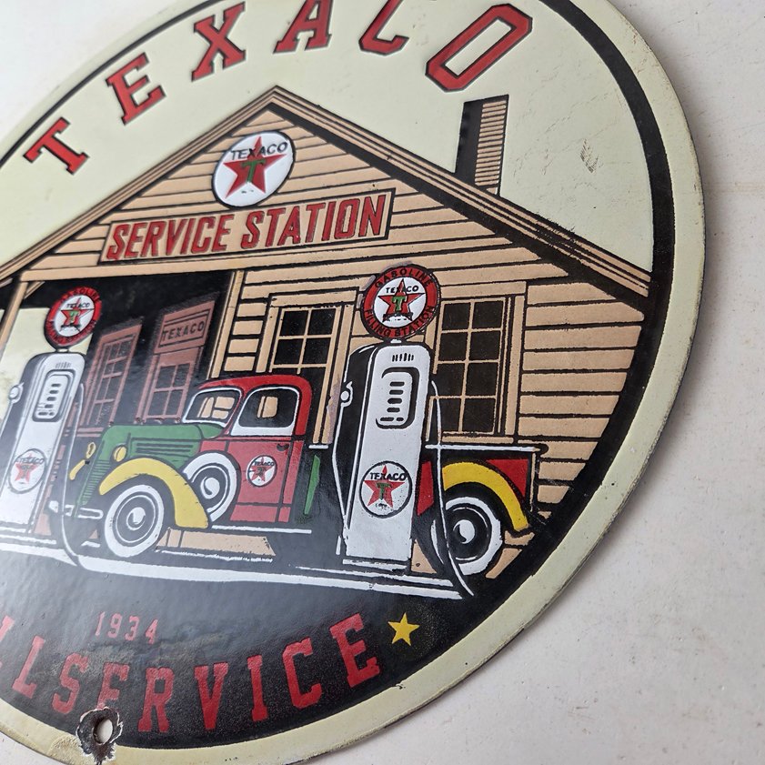 Vintage Texaco Gasoline Advertisement Sign - Gas Service Station Porcelain Sign - Image 12