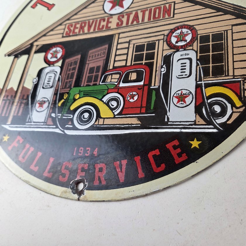 Vintage Texaco Gasoline Advertisement Sign - Gas Service Station Porcelain Sign - Image 13