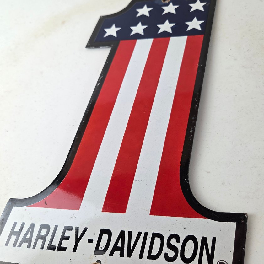 Vintage Harley Davidson Motorcycles Sign - Porcelain USA American Flag Gas Sign - Image 3