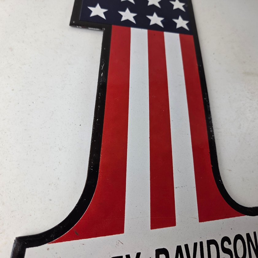 Vintage Harley Davidson Motorcycles Sign - Porcelain USA American Flag Gas Sign - Image 9