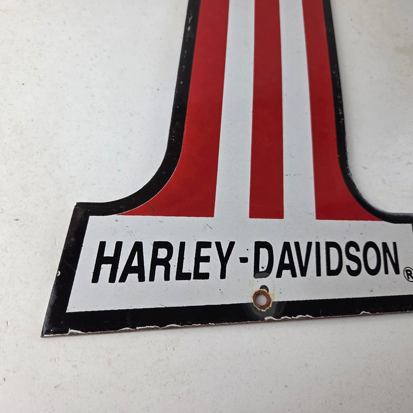 Vintage Harley Davidson Motorcycles Sign - Porcelain USA American Flag Gas Sign - Image 10