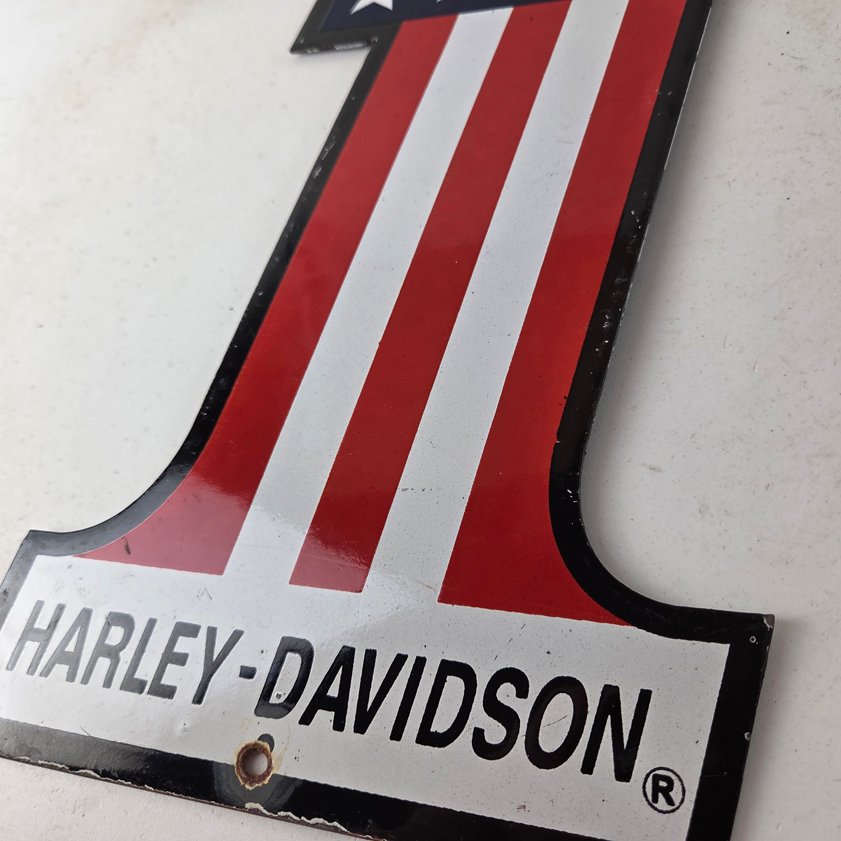 Vintage Harley Davidson Motorcycles Sign - Porcelain USA American Flag Gas Sign - Image 12