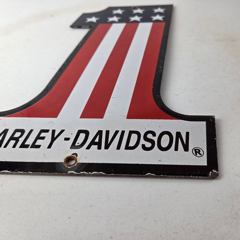 Vintage Harley Davidson Motorcycles Sign - Porcelain USA American Flag Gas Sign - Image 7