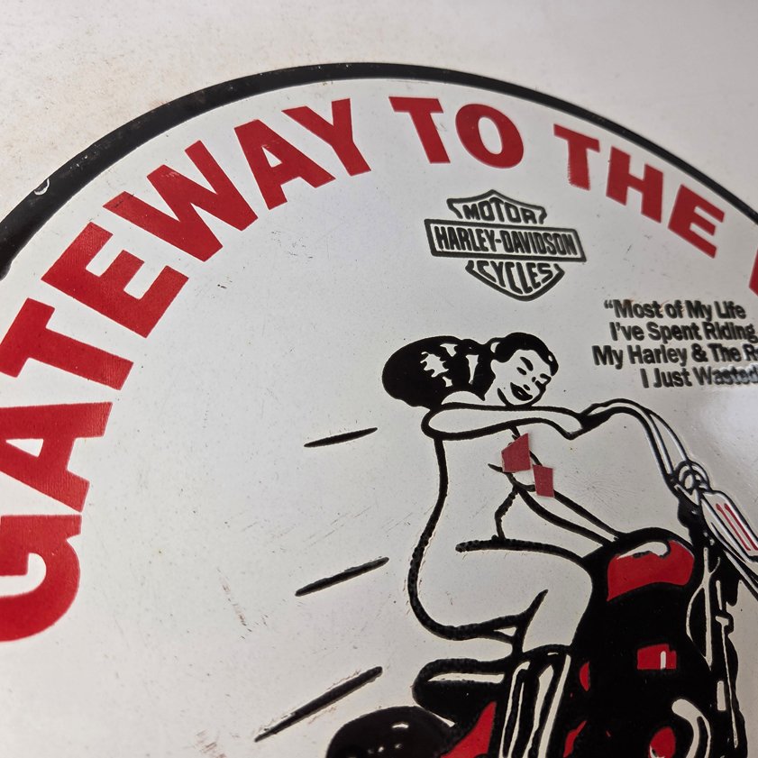 Vintage Harley Davidson Motorcycles Sign - Gas Pump Gateway West Porcelain Sign - Image 4