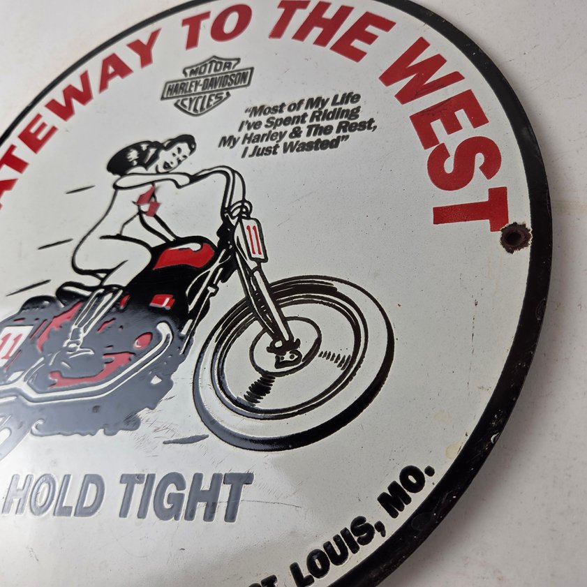 Vintage Harley Davidson Motorcycles Sign - Gas Pump Gateway West Porcelain Sign - Image 12