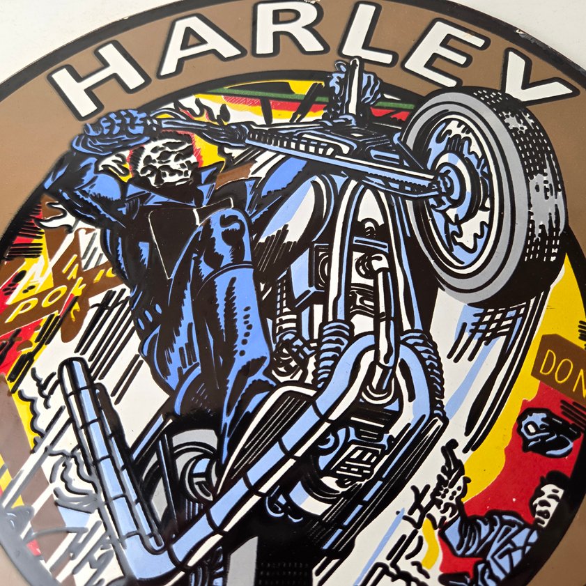 Vintage Harley Davidson Motorcycles Sign - Skull Outlaws Gas Pump Porcelain Sign - Image 2