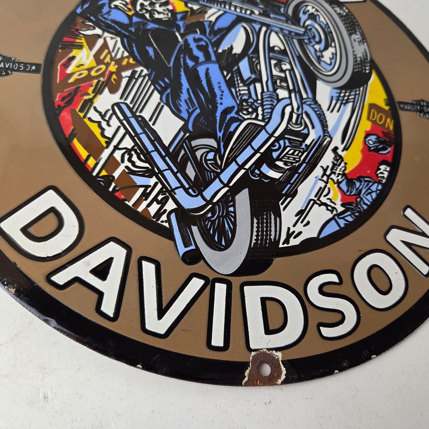 Vintage Harley Davidson Motorcycles Sign - Skull Outlaws Gas Pump Porcelain Sign - Image 6