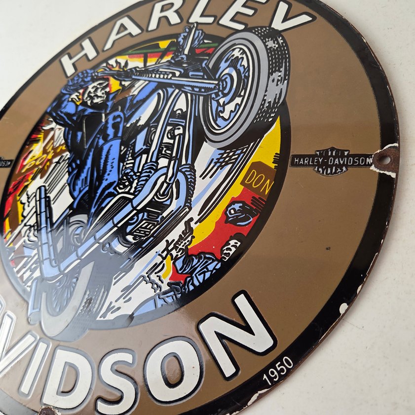 Vintage Harley Davidson Motorcycles Sign - Skull Outlaws Gas Pump Porcelain Sign - Image 12