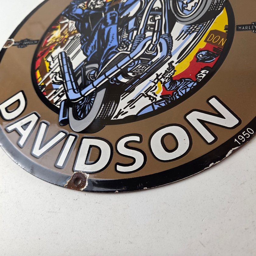 Vintage Harley Davidson Motorcycles Sign - Skull Outlaws Gas Pump Porcelain Sign - Image 13