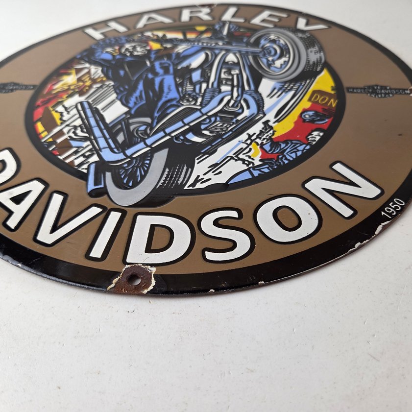 Vintage Harley Davidson Motorcycles Sign - Skull Outlaws Gas Pump Porcelain Sign - Image 10