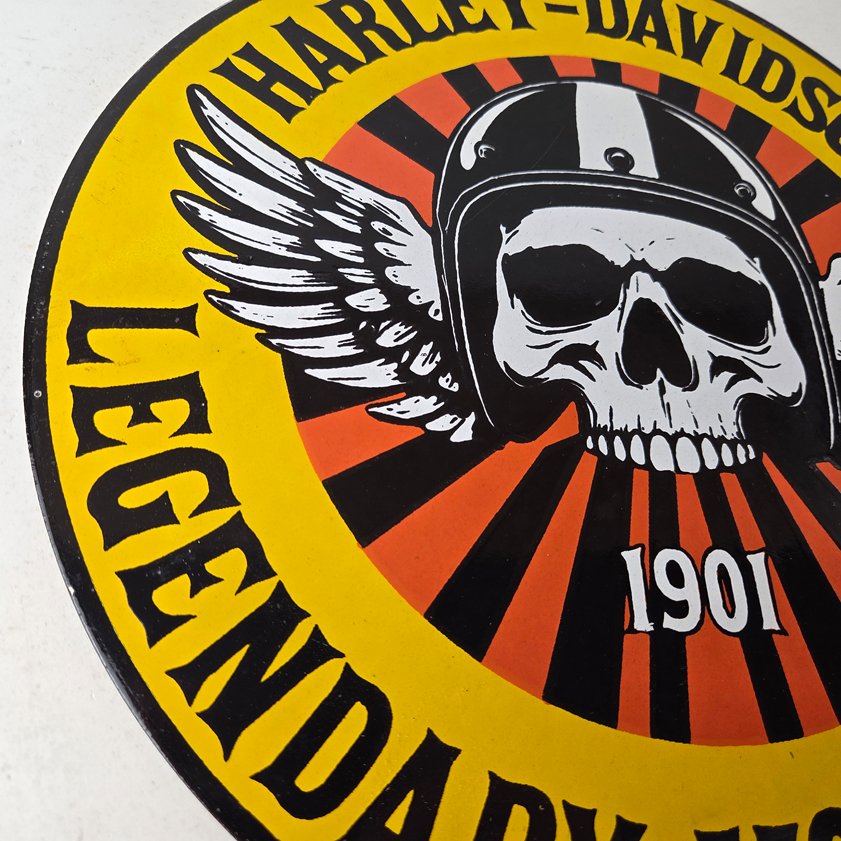 Vintage Harley-Davidson Legendary Porcelain Sign - Skull Wings Helmet Sign - Image 5