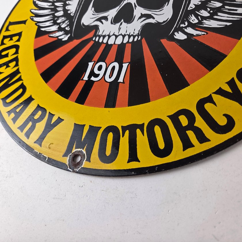 Vintage Harley-Davidson Legendary Porcelain Sign - Skull Wings Helmet Sign - Image 13