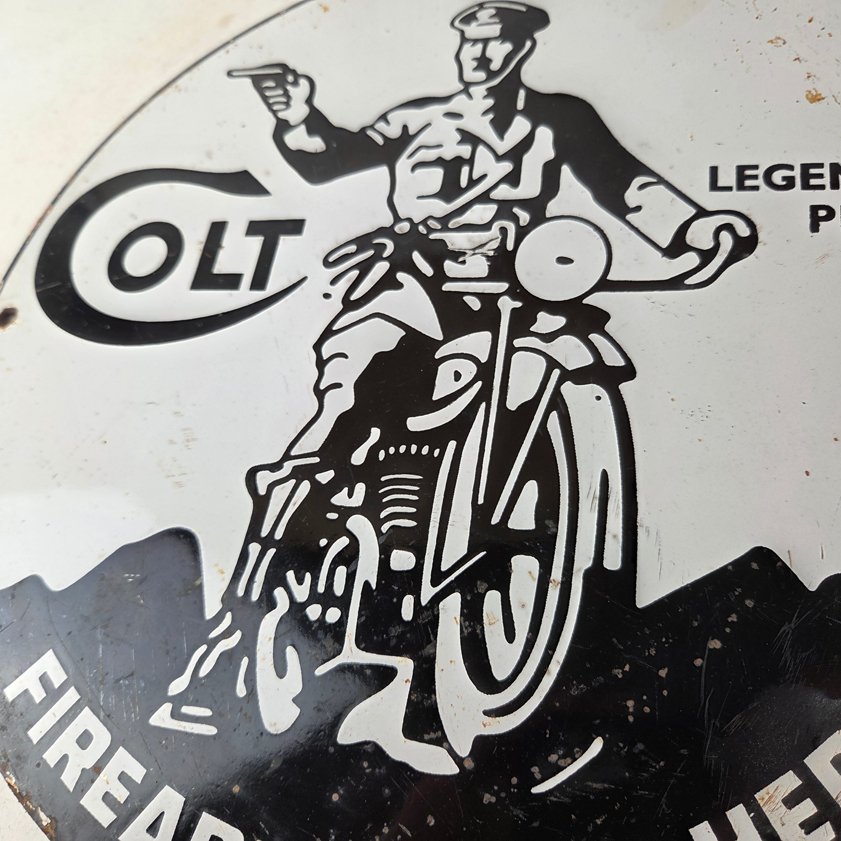 Vintage Colt Firearms Porcelain Sign - Guns Motorcycle Gas Service Pump Sign - Image 3
