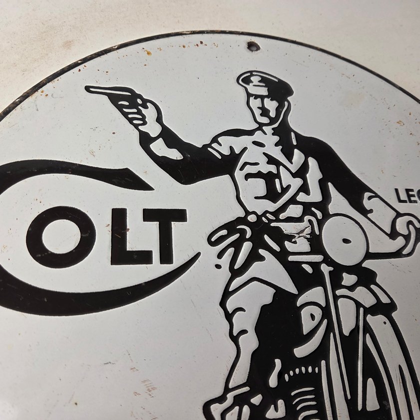 Vintage Colt Firearms Porcelain Sign - Guns Motorcycle Gas Service Pump Sign - Image 4