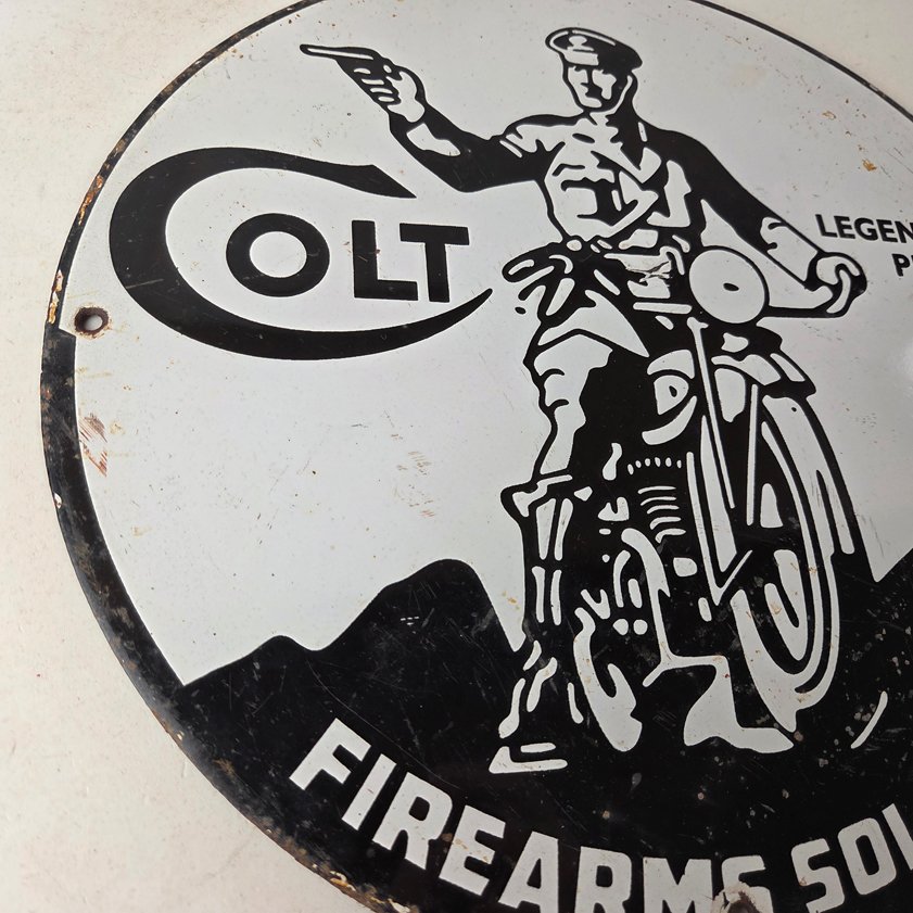 Vintage Colt Firearms Porcelain Sign - Guns Motorcycle Gas Service Pump Sign - Image 5