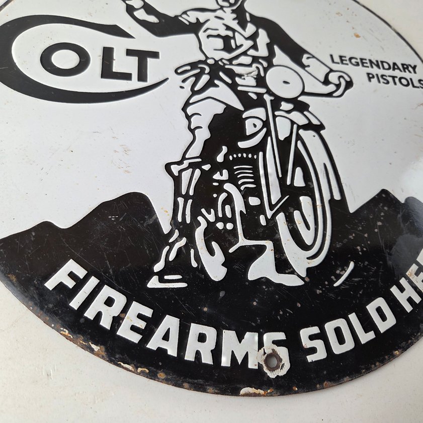 Vintage Colt Firearms Porcelain Sign - Guns Motorcycle Gas Service Pump Sign - Image 6