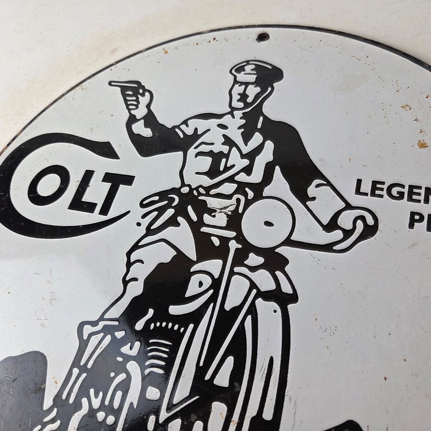 Vintage Colt Firearms Porcelain Sign - Guns Motorcycle Gas Service Pump Sign - Image 11