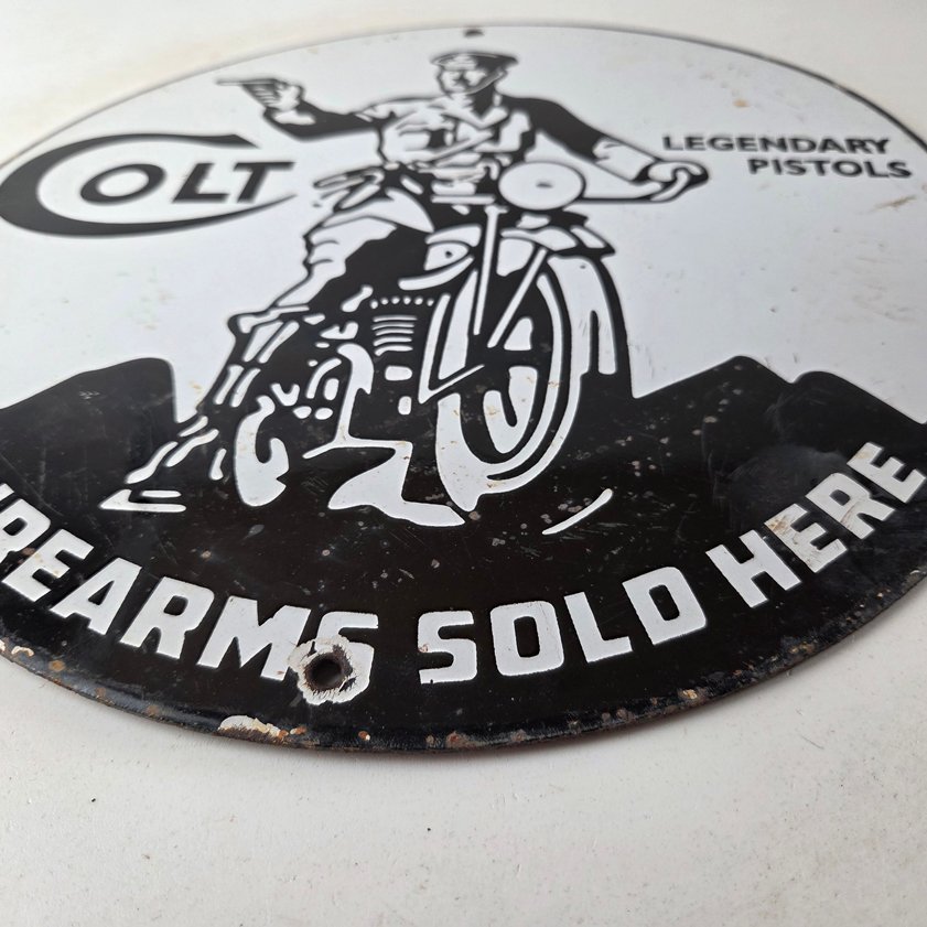 Vintage Colt Firearms Porcelain Sign - Guns Motorcycle Gas Service Pump Sign - Image 10