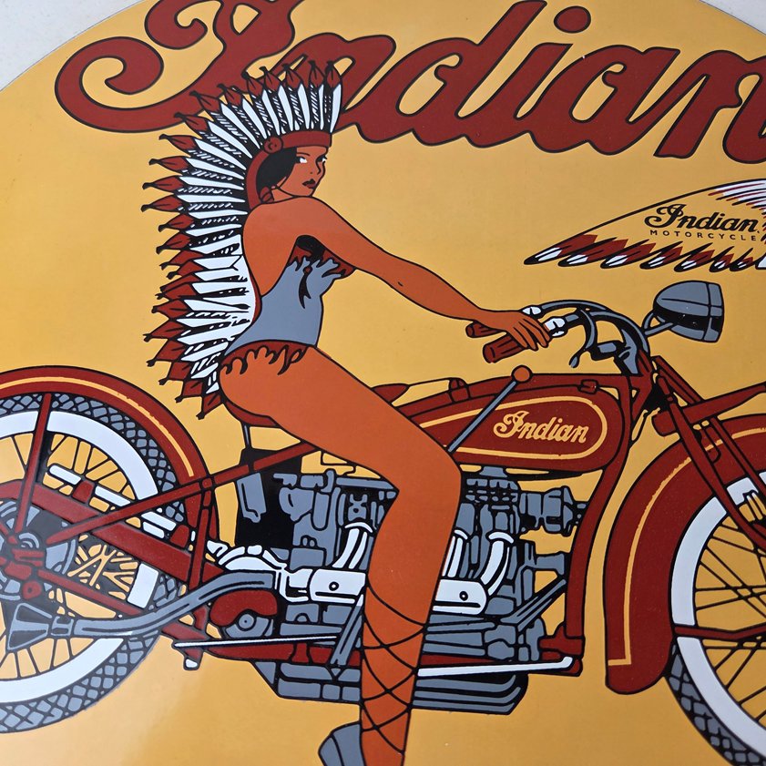Vintage Indian Motorcycles Sign - Porcelain Gas Pump Service Station Sign - Image 2