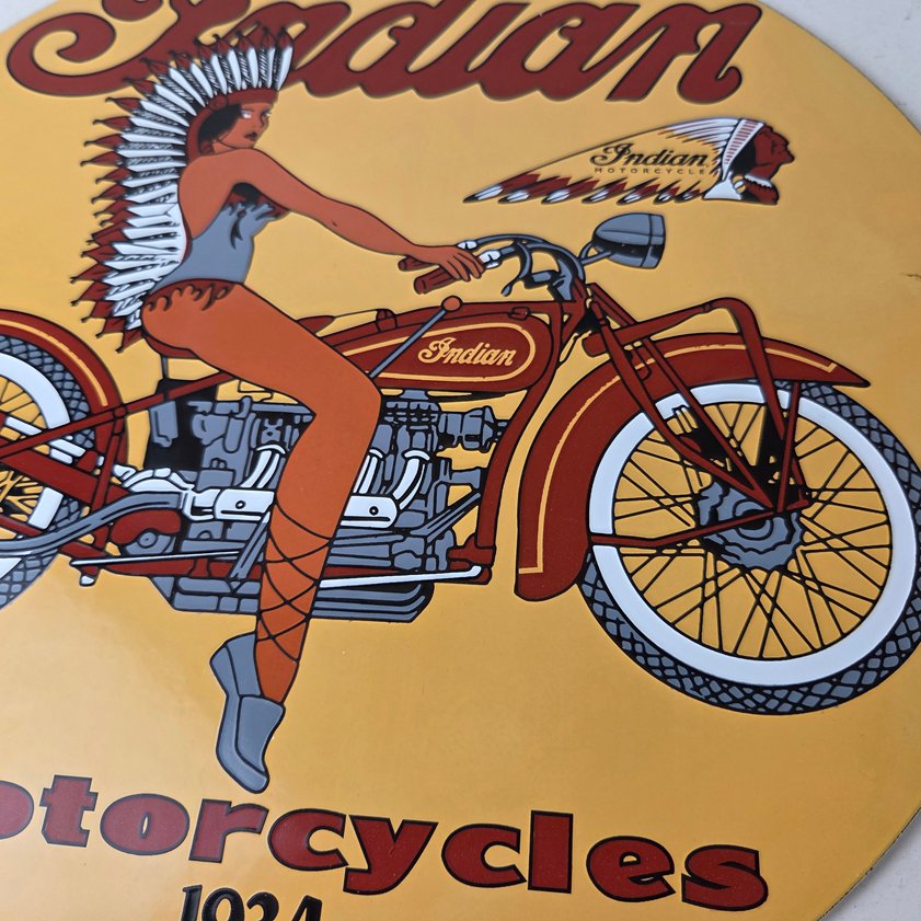 Vintage Indian Motorcycles Sign - Porcelain Gas Pump Service Station Sign - Image 3