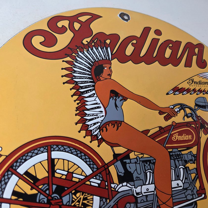 Vintage Indian Motorcycles Sign - Porcelain Gas Pump Service Station Sign - Image 4