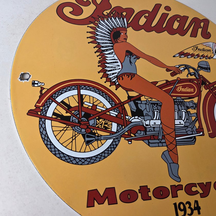 Vintage Indian Motorcycles Sign - Porcelain Gas Pump Service Station Sign - Image 5