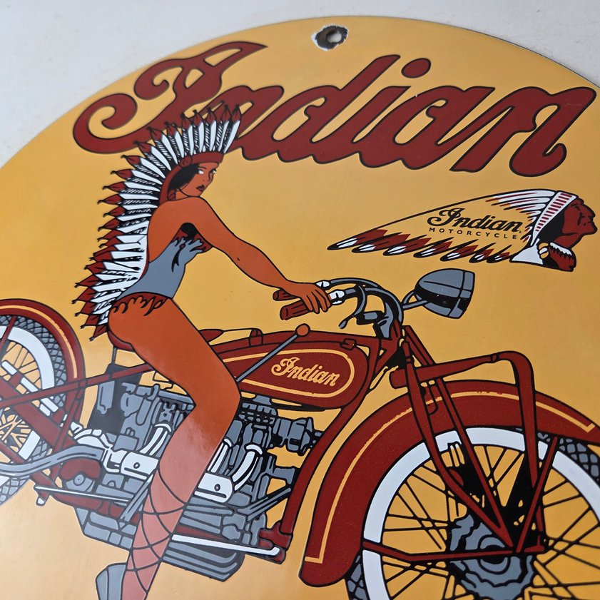 Vintage Indian Motorcycles Sign - Porcelain Gas Pump Service Station Sign - Image 11