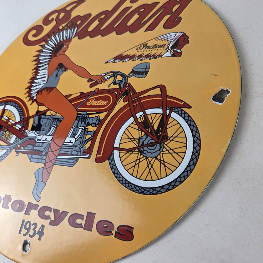 Vintage Indian Motorcycles Sign - Porcelain Gas Pump Service Station Sign - Image 12