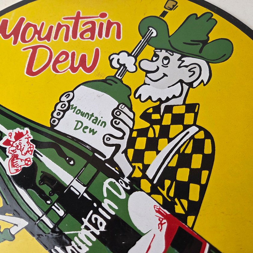 Vintage Mountain Dew Porcelain Sign - Moonshiner Bottle Boy Sign - Image 2