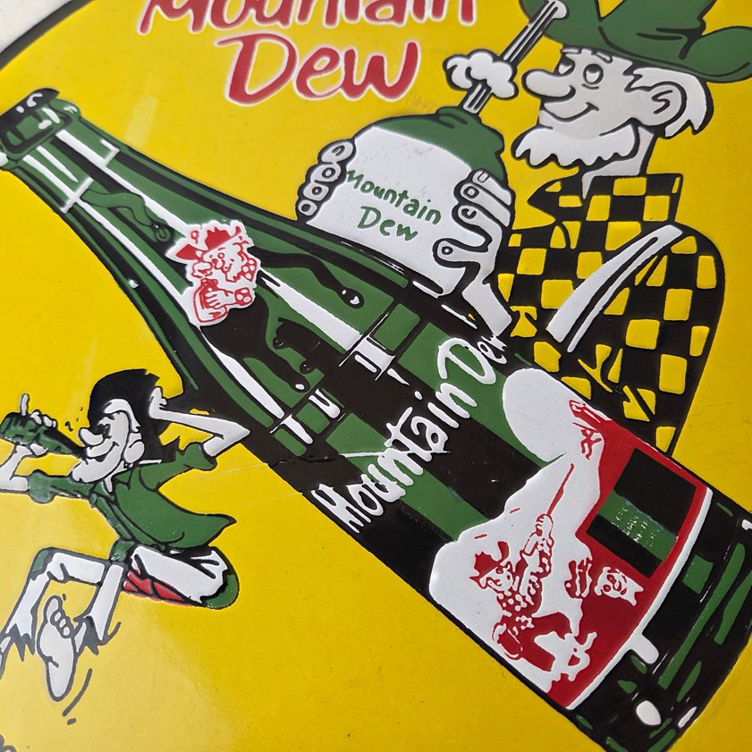 Vintage Mountain Dew Porcelain Sign - Moonshiner Bottle Boy Sign - Image 3