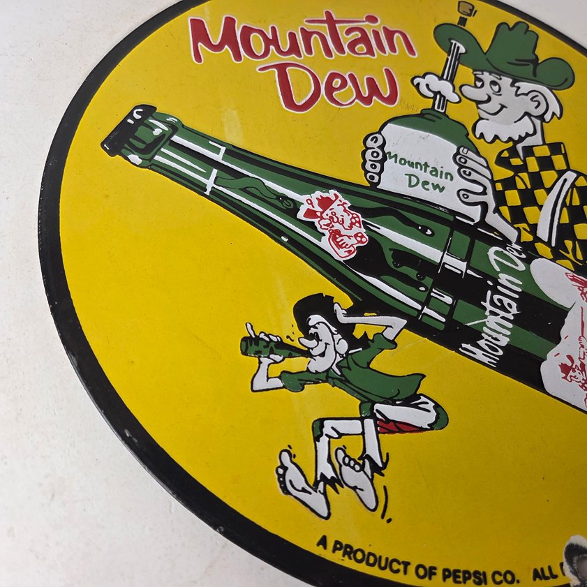 Vintage Mountain Dew Porcelain Sign - Moonshiner Bottle Boy Sign - Image 5