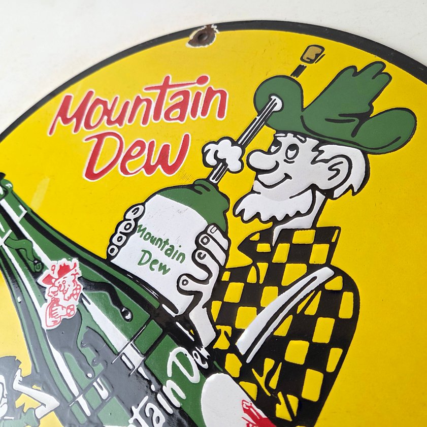 Vintage Mountain Dew Porcelain Sign - Moonshiner Bottle Boy Sign - Image 11