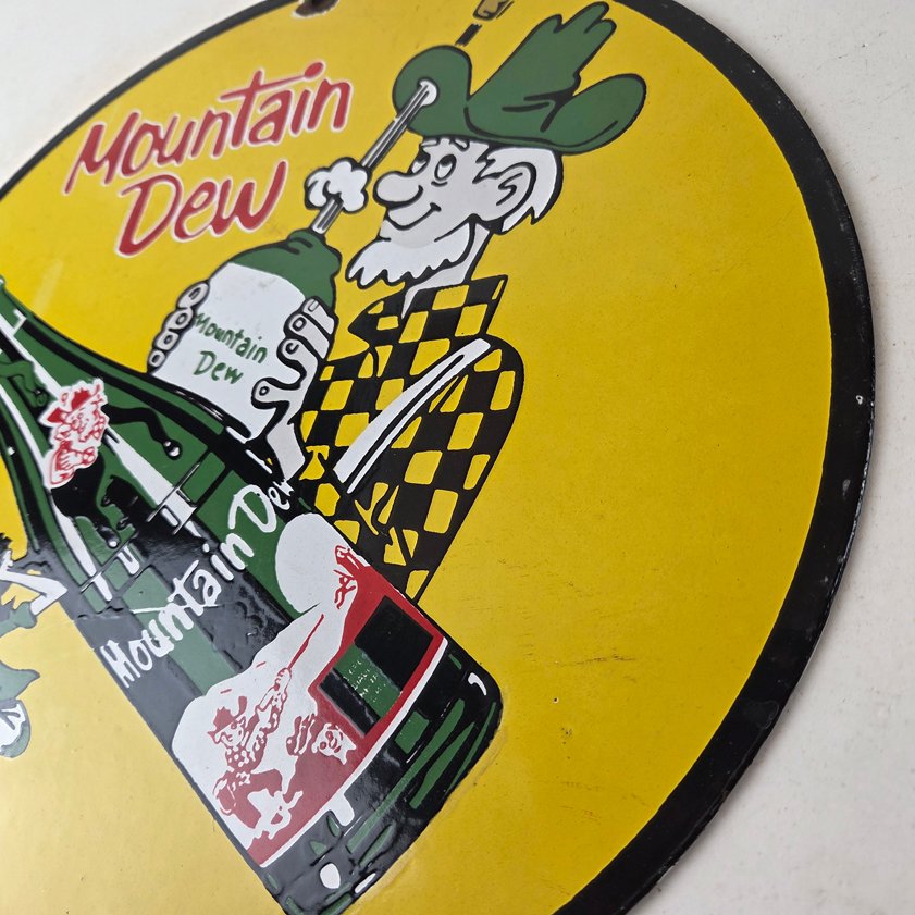 Vintage Mountain Dew Porcelain Sign - Moonshiner Bottle Boy Sign - Image 12