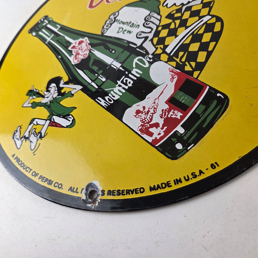 Vintage Mountain Dew Porcelain Sign - Moonshiner Bottle Boy Sign - Image 13