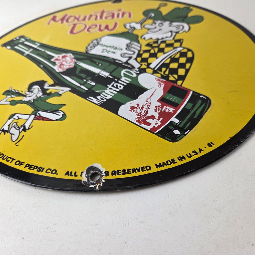 Vintage Mountain Dew Porcelain Sign - Moonshiner Bottle Boy Sign - Image 10