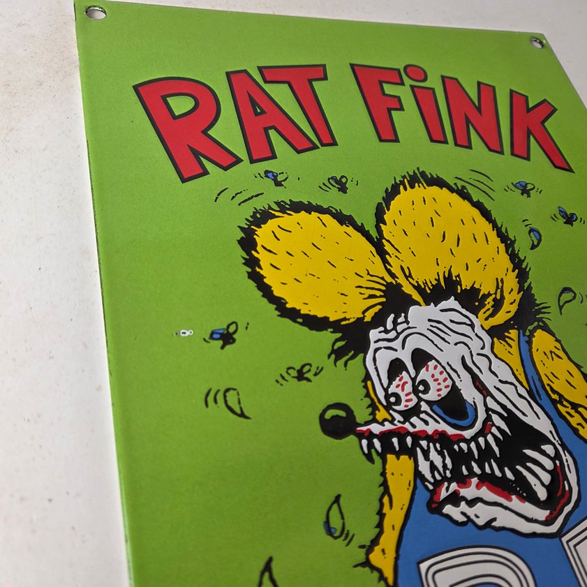 Vintage Rat Fink Sign - Big Daddy Roth Gas Pump Porcelain Garage Shop Sign - Image 4