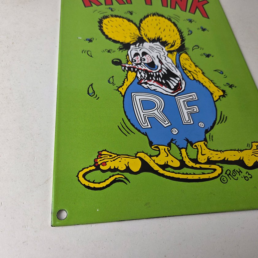 Vintage Rat Fink Sign - Big Daddy Roth Gas Pump Porcelain Garage Shop Sign - Image 6