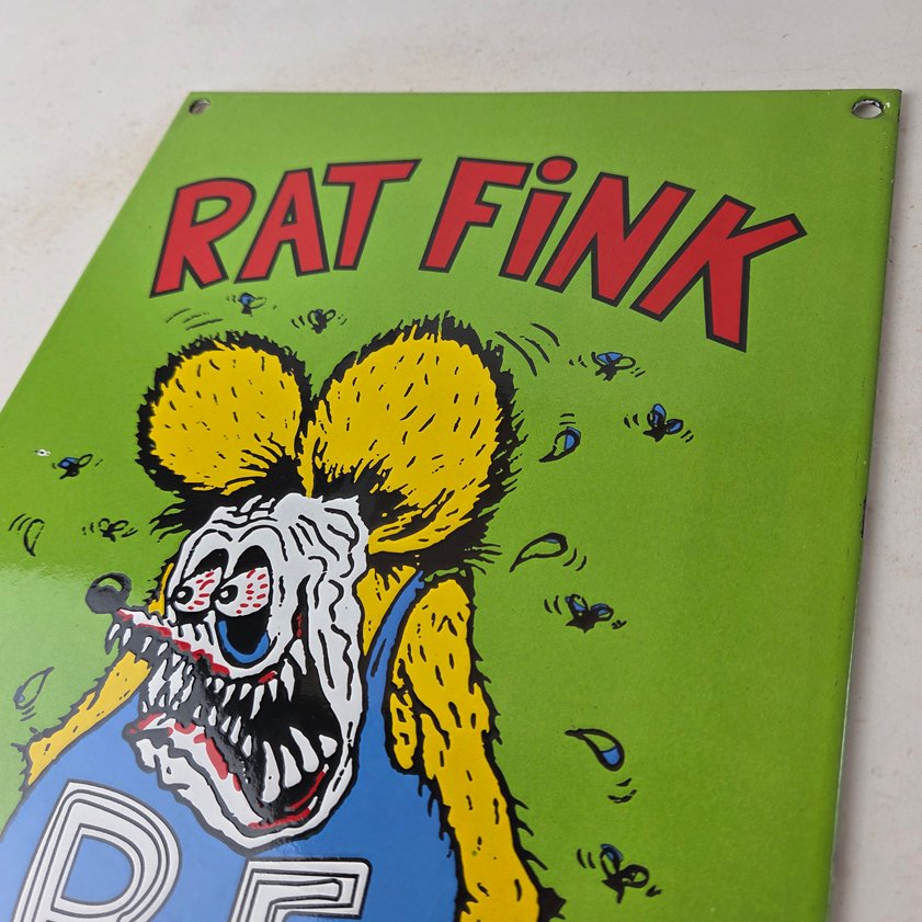 Vintage Rat Fink Sign - Big Daddy Roth Gas Pump Porcelain Garage Shop Sign - Image 11