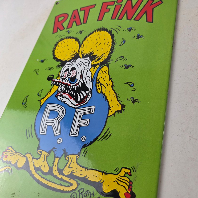 Vintage Rat Fink Sign - Big Daddy Roth Gas Pump Porcelain Garage Shop Sign - Image 12