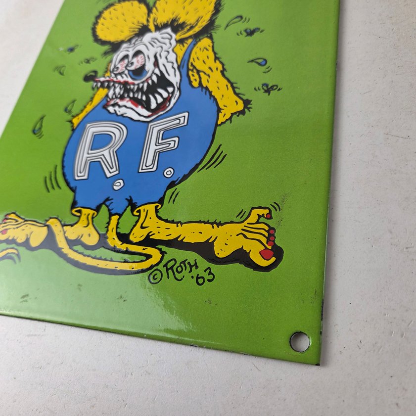 Vintage Rat Fink Sign - Big Daddy Roth Gas Pump Porcelain Garage Shop Sign - Image 13