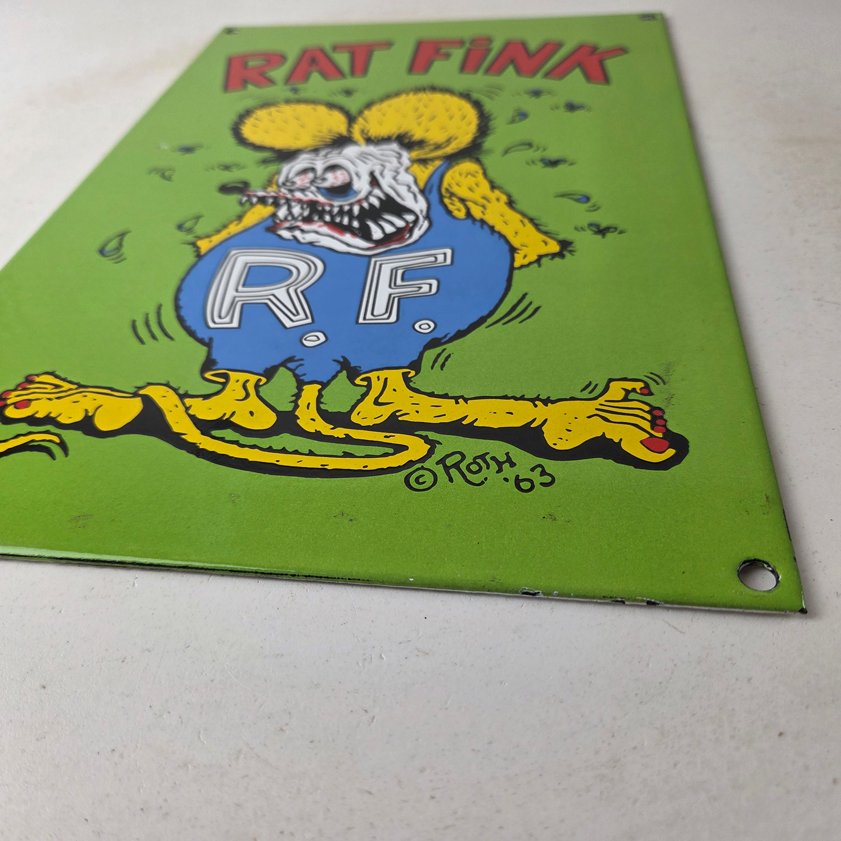 Vintage Rat Fink Sign - Big Daddy Roth Gas Pump Porcelain Garage Shop Sign - Image 10