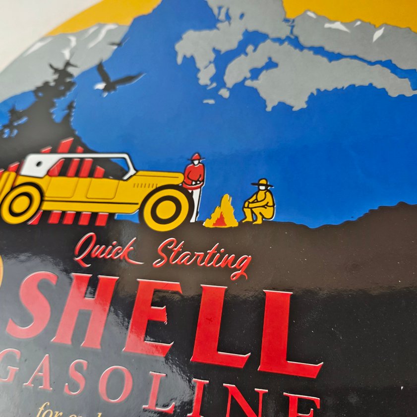 Vintage Shell Gasoline Sign - Yosemite Quick Starting Gas Pump Porcelain Sign - Image 3