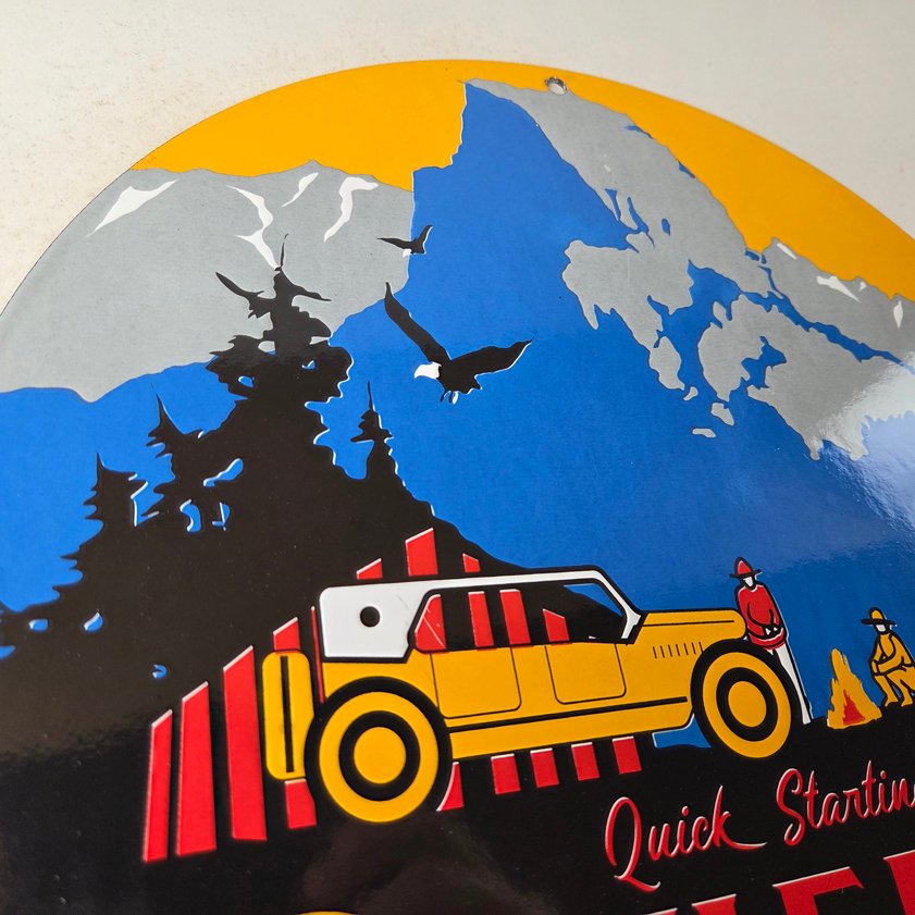 Vintage Shell Gasoline Sign - Yosemite Quick Starting Gas Pump Porcelain Sign - Image 4