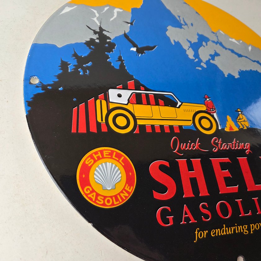 Vintage Shell Gasoline Sign - Yosemite Quick Starting Gas Pump Porcelain Sign - Image 5