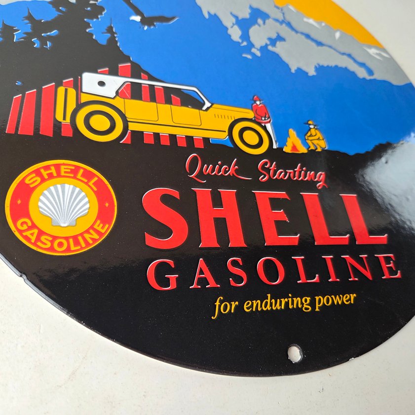 Vintage Shell Gasoline Sign - Yosemite Quick Starting Gas Pump Porcelain Sign - Image 6