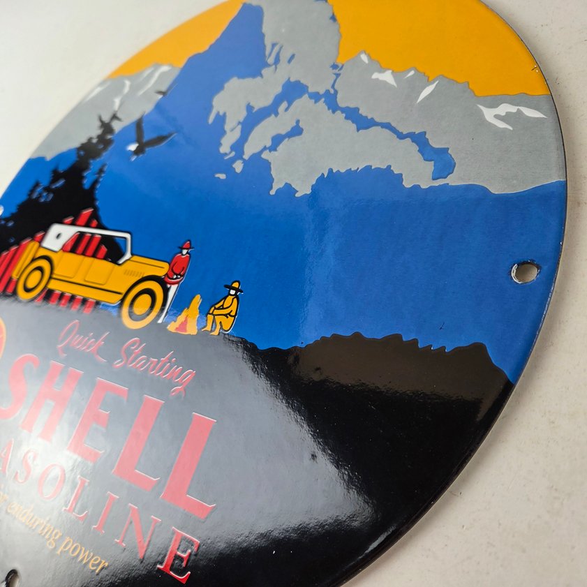 Vintage Shell Gasoline Sign - Yosemite Quick Starting Gas Pump Porcelain Sign - Image 11