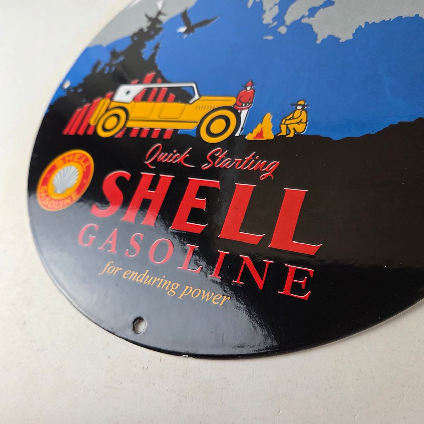 Vintage Shell Gasoline Sign - Yosemite Quick Starting Gas Pump Porcelain Sign - Image 12
